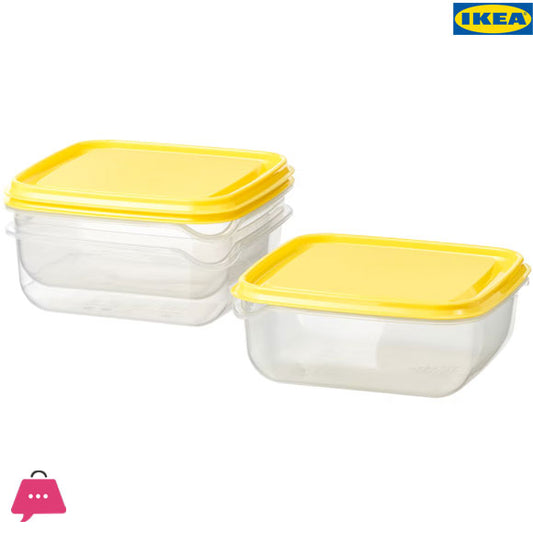 PRUTA Food container with lid, yellow, 0.6 l