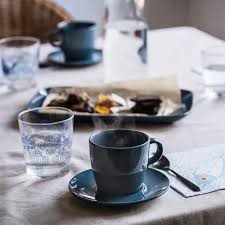 FÄRGKLAR Cup with saucer, dk turquoise, 25 cl