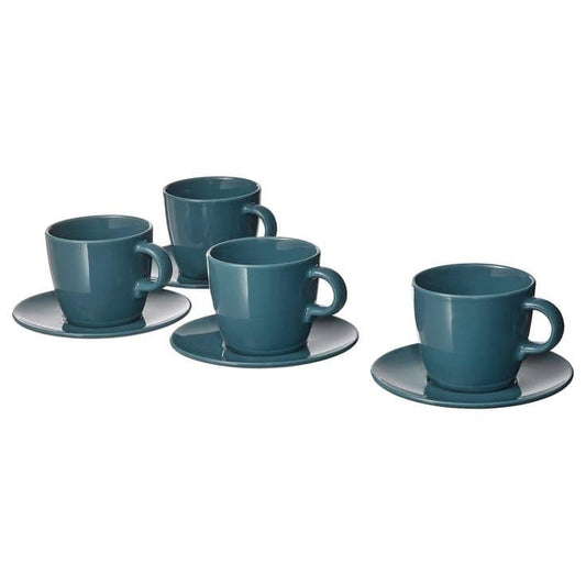 FÄRGKLAR Cup with saucer, dk turquoise, 25 cl