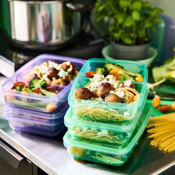 PRUTA Sandwich container with lid, lilac/green