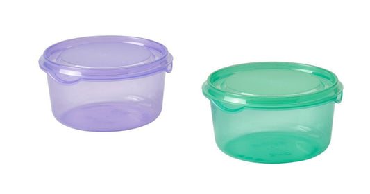 PRUTA Snack container with lid, lilac/green, 0.3 l