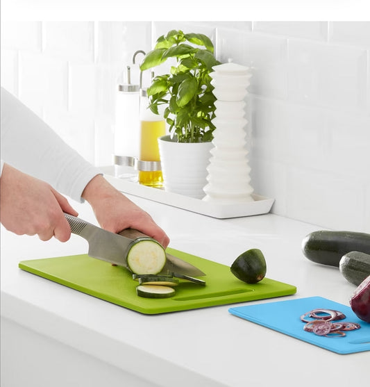 BERGTUNGA Chopping board, set of 2, green/blue