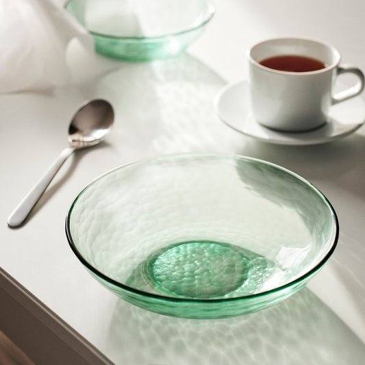 STRANDKRABBA Deep plate, glass/green, 19 cm