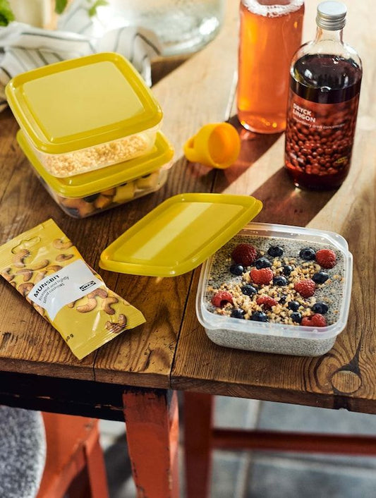 PRUTA Food container with lid, yellow, 0.6 l