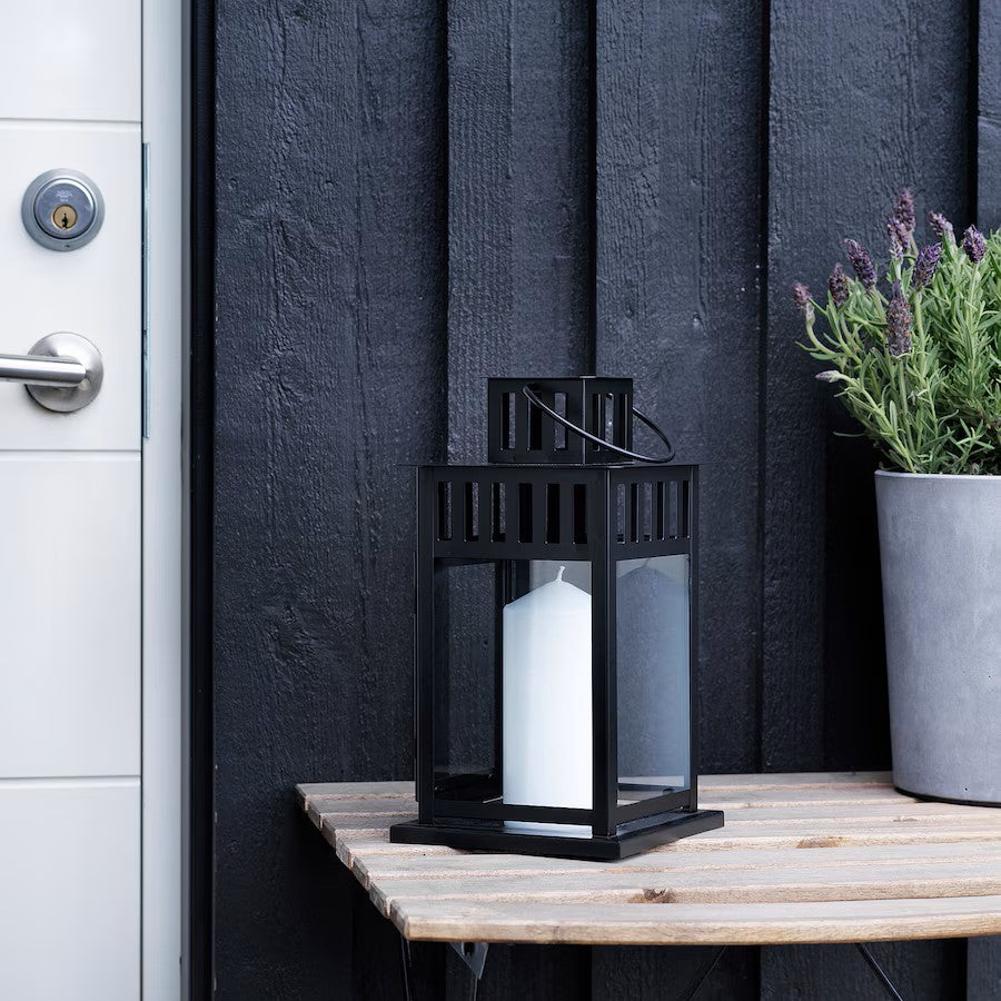BORRBY Lantern for block candle, in/outdoor black