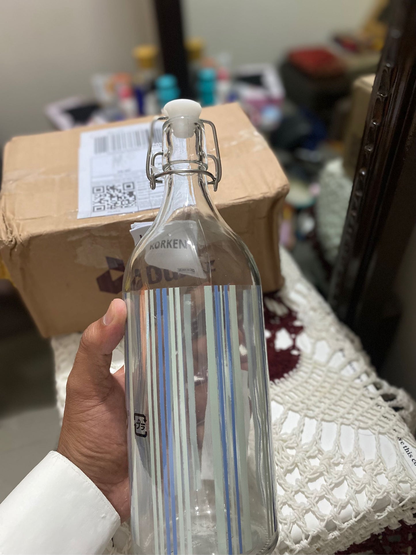 KORKEN Bottle with stopper Printed, 1L
