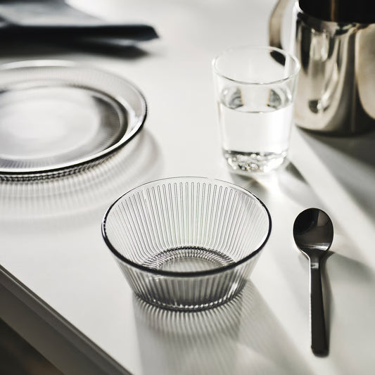 HAVSGÄDDA Bowl, stripe pattern/grey, 12 cm