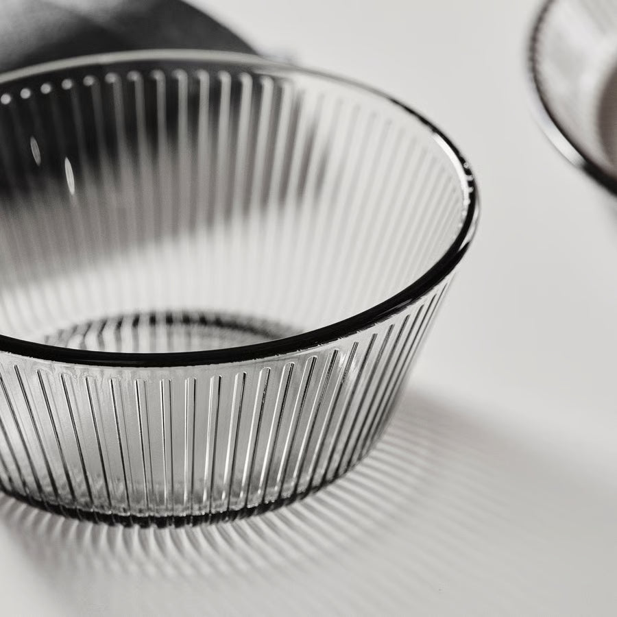 HAVSGÄDDA Bowl, stripe pattern/grey, 12 cm