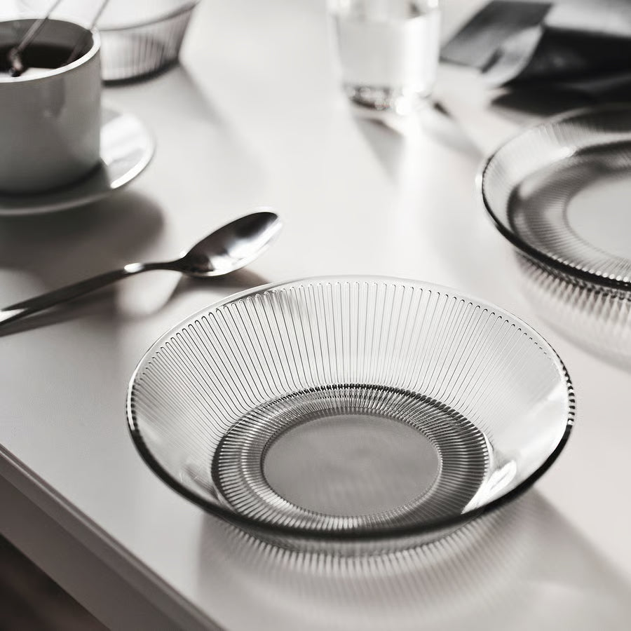 HAVSGÄDDA Deep plate, stripe pattern/grey, 19 cm