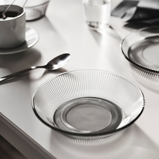 HAVSGÄDDA Deep plate, stripe pattern/grey, 19 cm
