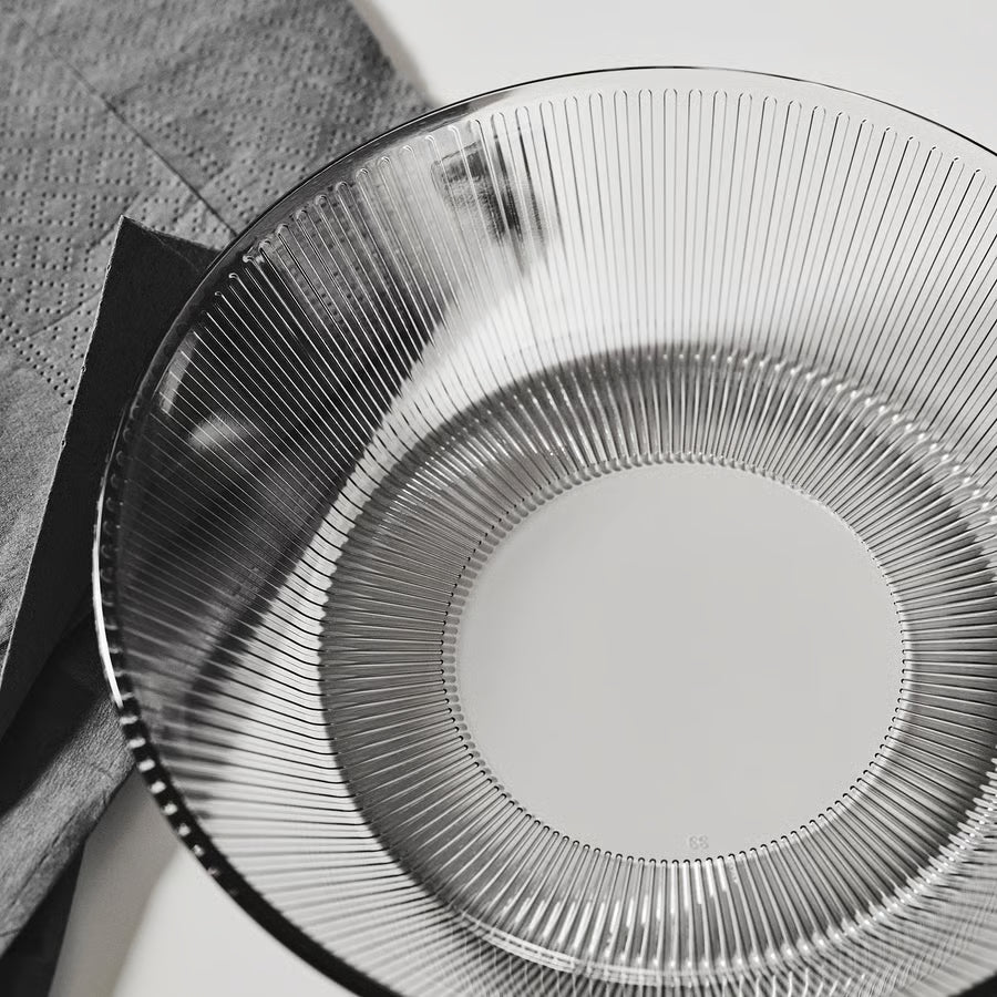 HAVSGÄDDA Deep plate, stripe pattern/grey, 19 cm