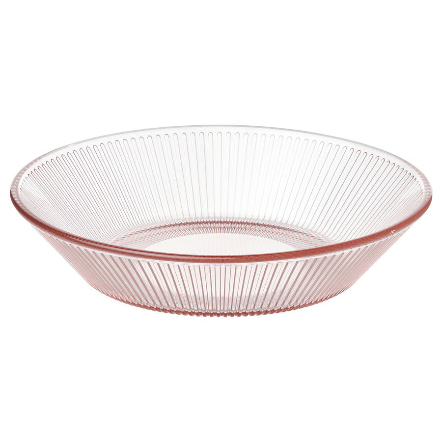 HAVSGÄDDA Deep plate, stripe pattern/pink, 19 cm