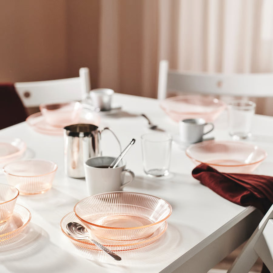 HAVSGÄDDA Deep plate, stripe pattern/pink, 19 cm