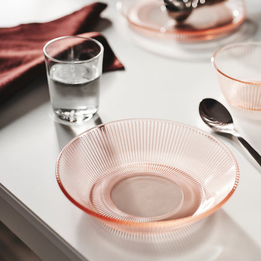 HAVSGÄDDA Deep plate, stripe pattern/pink, 19 cm