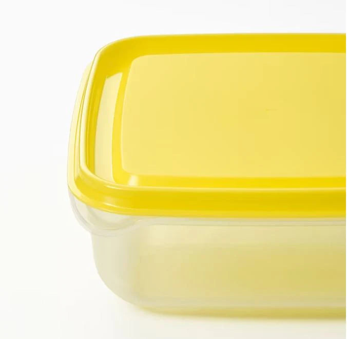 PRUTA Food container with lid, yellow, 0.6 l