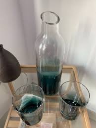 KÅSEBERGA Carafe, clear glass/blue
