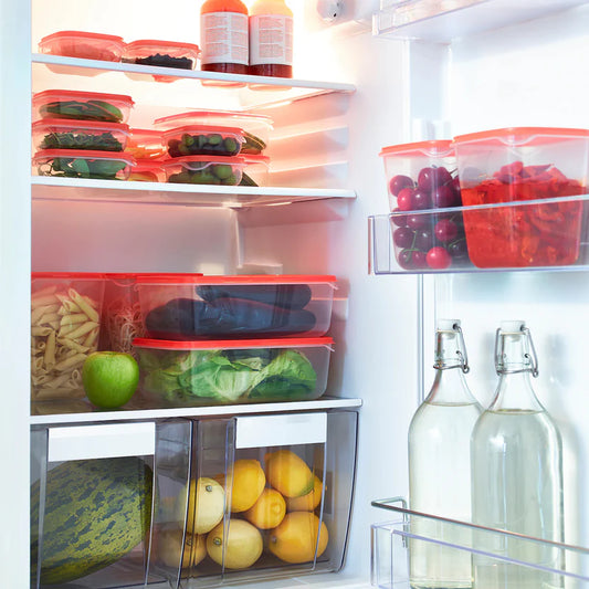 PRUTA Food container with lid, set of 17,  Orange