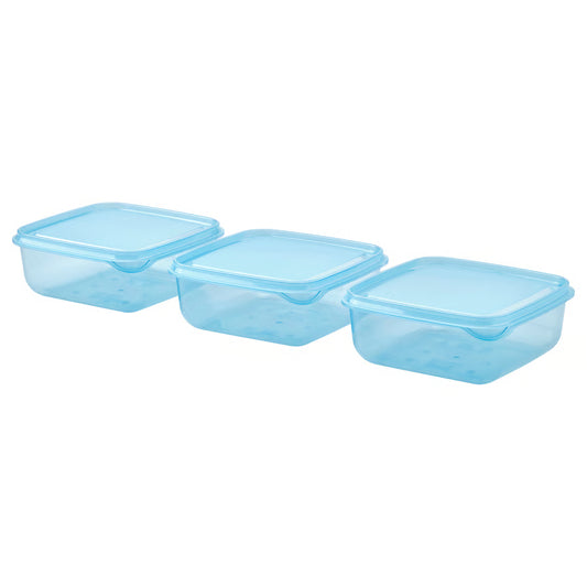 PRUTA Food container with lid, blue, 0.6 l