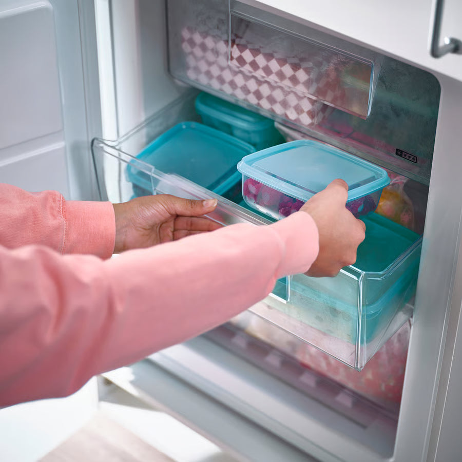 PRUTA Food container with lid, blue, 0.6 l