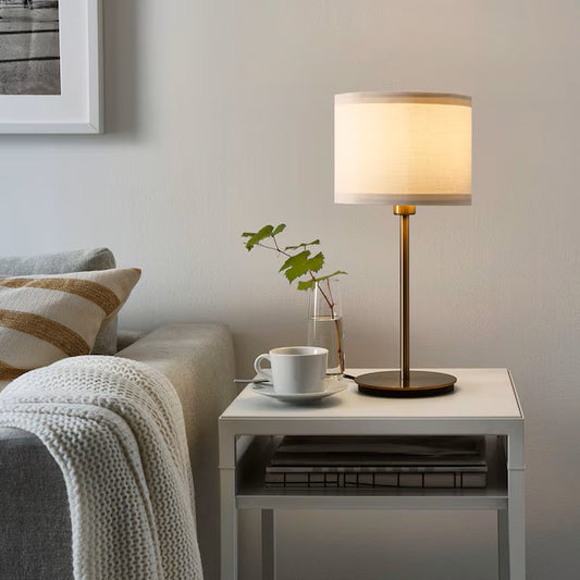 RINGSTA / SKAFTET Table lamp, white/brass