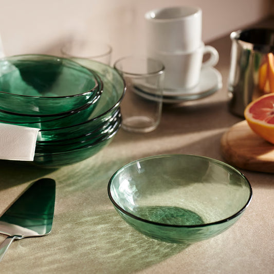 STRANDKRABBA Bowl, glass/green, 15 cm